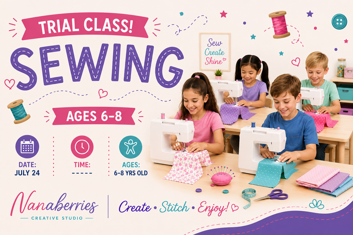 Sewing Trial Class (Ages 6-8) FRI 4:00PM